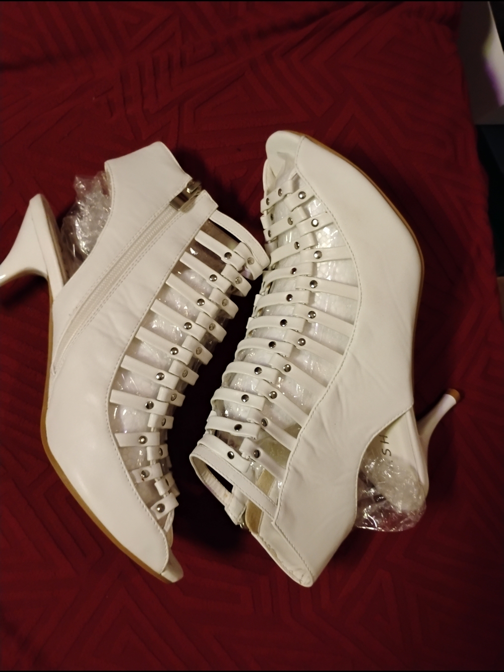 White Studded Strappy Peep-Toe Heels